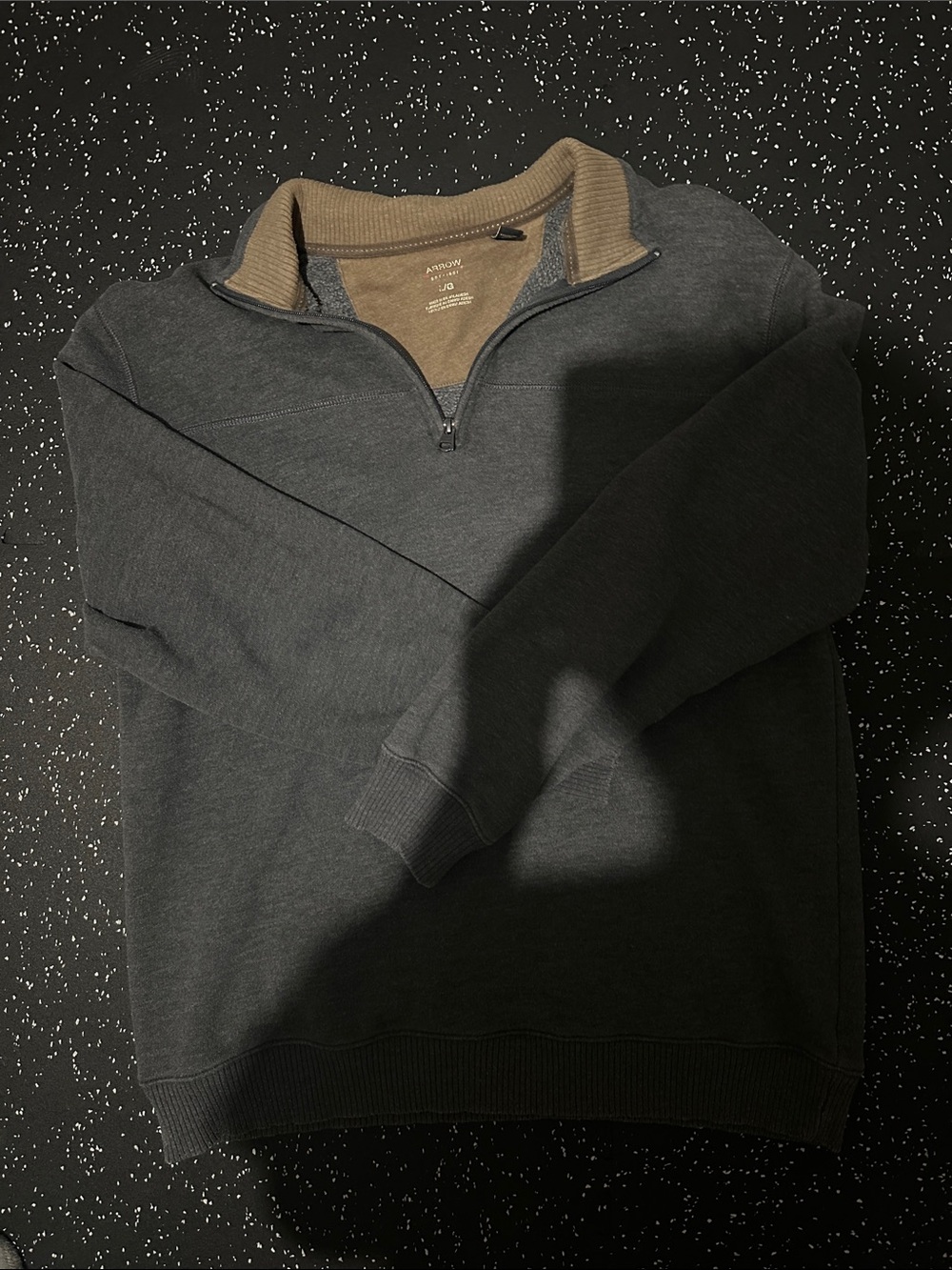 Charcoal Quarter-Zip Pullover Sweatshirt with brown Collar